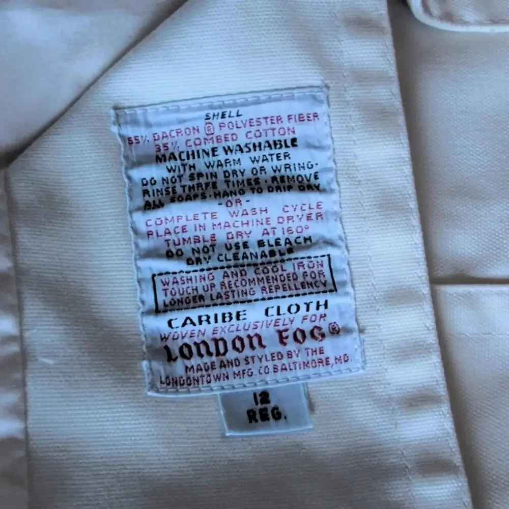 Vintage London Fog Coat Womens 12 White Belted Trench Rain Caribe Cloth‎ 60s